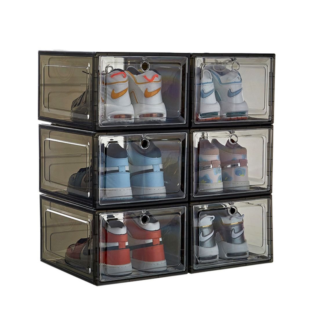 Plastic Shoe Box with Clear Door, Set of 6 Stackable Boxes, For Sneakers, Boots, High Heels. - FORMULA TRIM