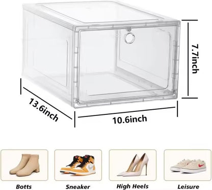 Plastic Shoe Box with Clear Door, Set of 6 Stackable Boxes, For Sneakers, Boots, High Heels. - FORMULA TRIM