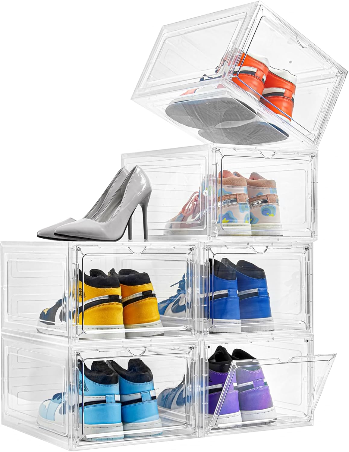 Plastic Shoe Box with Clear Door, Set of 6 Stackable Boxes, For Sneakers, Boots, High Heels. - FORMULA TRIM